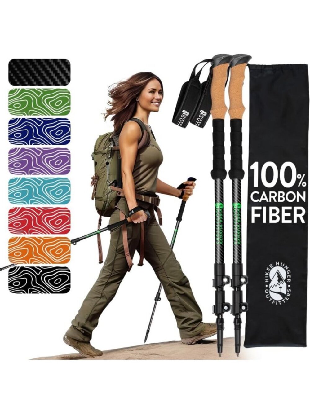 Lightweight Carbon Fiber Trekking Poles - Collapsible Hiking Sticks with Cork